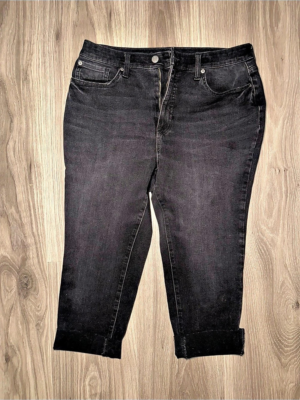 Time and Tru High Rise Cuff Jeans Black Waist 12